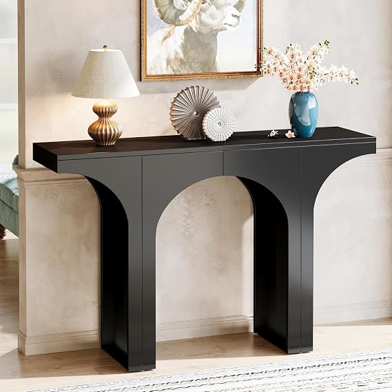 Tribesigns Black Console Table, 47-Inch Entryway Console Table, Wood Sofa Table Behind Couch with Arched Base, Narrow Hallway Table, Modern Foyer Accent Table for Entrance Living Room
