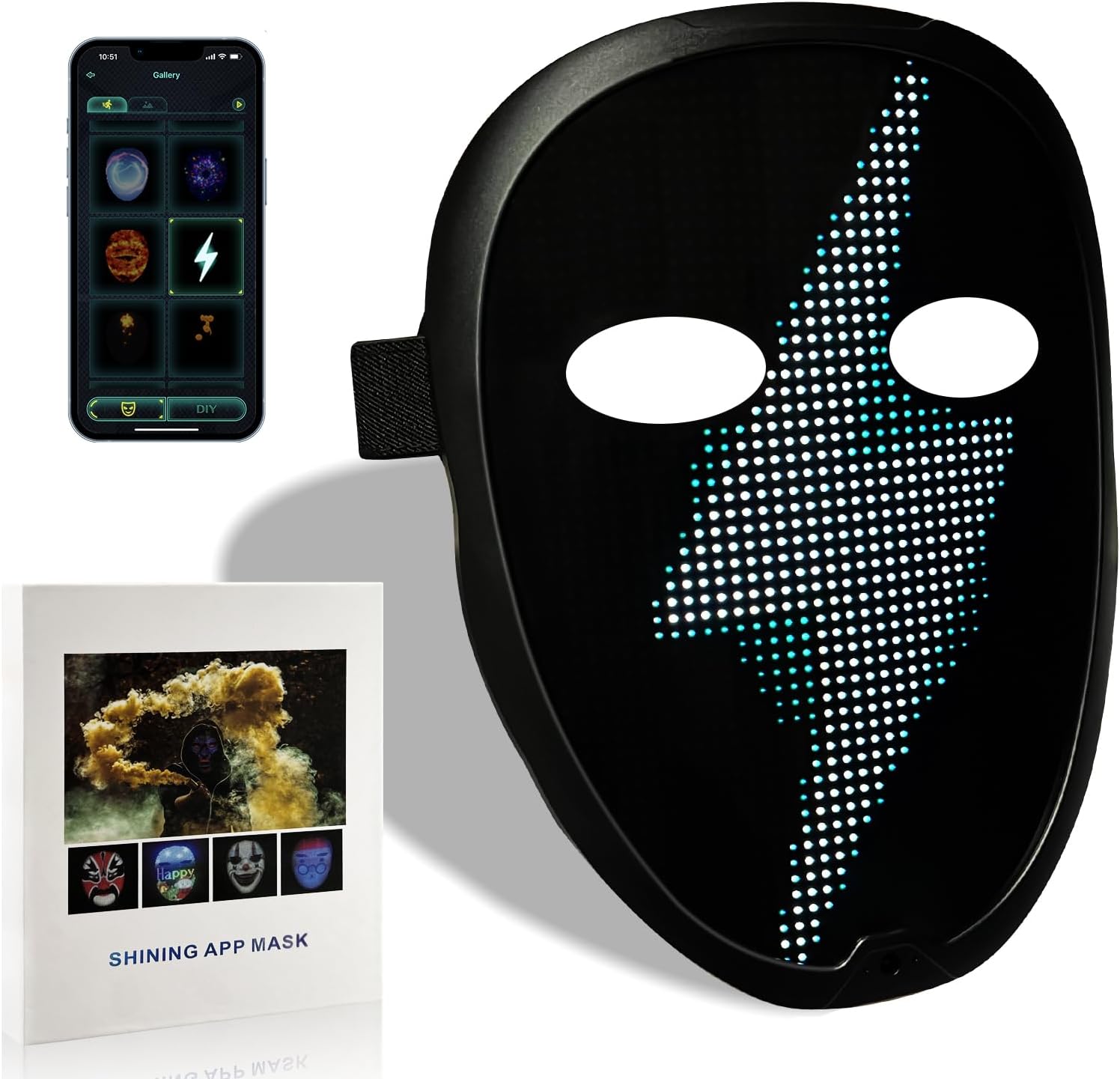 Depointer Life LED Mask Customizable Shining Mask with Bluetooth Compatible App Control