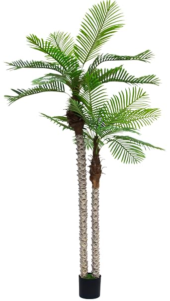 8FT Artificial Palm Tree with Realistic Bark & Leaves, UV Resistant Faux Indoor Outdoor Palm Plant for Home, Office, Yard, Patio, and Living Room Decor (96 Inches)