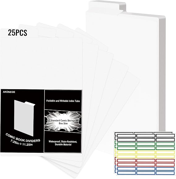 AKONEGE 25 Pack Comic Book Dividers with Tab for Comic Storage Boxes
