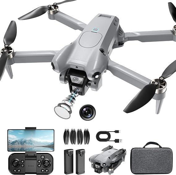 PRO Drone with Camera for Adults 4K, Brushless Motors Drone for Kids Beginners, 40mins Flight Time with 2 Batteries, FPV Foldable RC Quadcopter, Toys Gifts for Teen Boys Girls, Beginner (Grey)