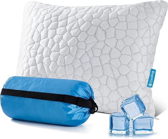 QUTOOL Cooling Bed Pillows for Sleeping Shredded Memory Foam Pillows - Gel Pillow Firm Yet Support Adjustable Bamboo Pillows for Side Stomach&Back Sleepers Washable Removable Travel Pillow