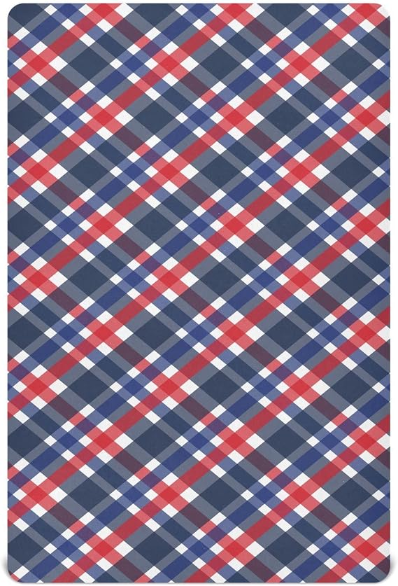 Blue Red Plaid Baby Crib Sheets for Boys Girls Soft Nursery Bedding Sheet Crib Mattress Sheets for Newborn Kids Infant Bed