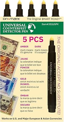 Dri Mark Universal International Counterfeit Pen, 3 Times More Ink, Fake Money Checker, Money Loss Prevention Tester & Fraud Protection for U.S. and International Currency, Made in The USA 5 Pack
