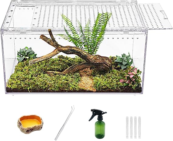 No Assembly Reptile Tank Enclosure with Magnetic Button.16" * 10" * 8" Thicken Snake Enclosure Cage,Batch Stackable Reptile Breeding Tank for Insect,Fish,Tarantula,Hermit Crab,Jumping Spider