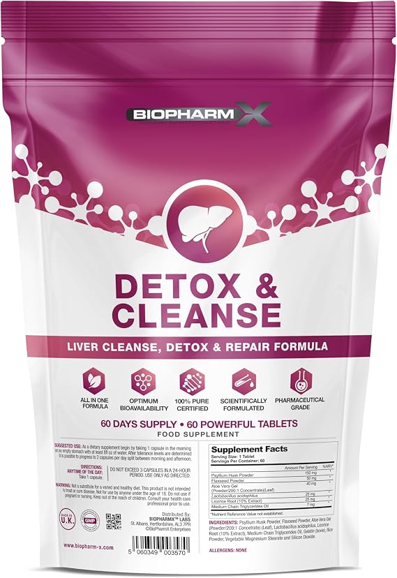 Liver Detox, Cleanse & Repair (60 Tablets) 100% Herbal & Natural Ingredients - Manufactured in The UK by BioPharmX