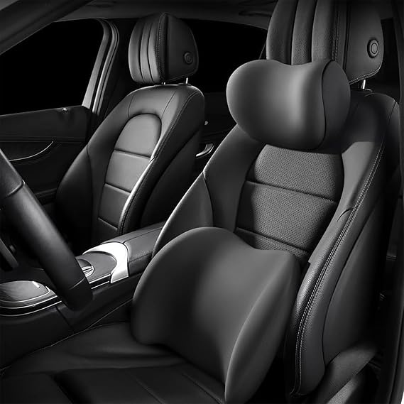 Car Seat Neck Back Rest Pillows for Suzuki Fronx 2023 2024 2025, Comfortable Soft Headrest and Lumbar Support Cushion, Memory Foam Car Back Support Neck Pillow,Black