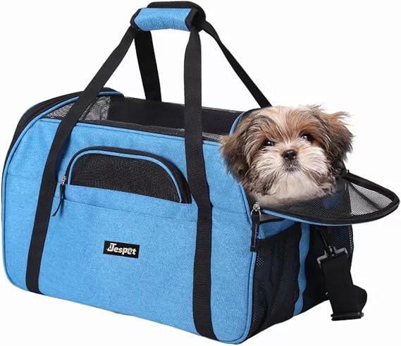 JESPET Collapsible Pet Carrier for Small Dogs & Cats, Airline Approved, Travel Handbag & Car Seat