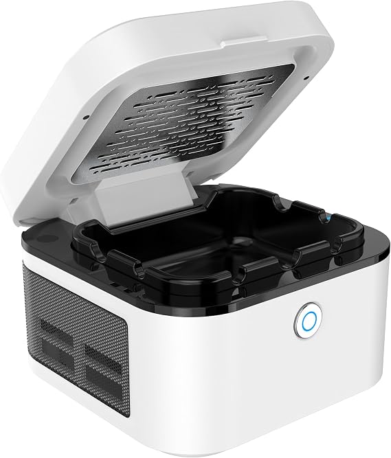 Rechargeable Smokeless Ashtray Indoor, Replaceable HEPA Filter White