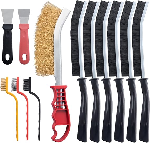 Crevice Cleaning Brush, 12Pcs Gap Crevice Brush Set, Hard Bristle Crevice Cleaning Brush Tool for Bathroom Tiles Kitchen Window, Multifunctional Cleaning Products with Wire Brush Scrapers