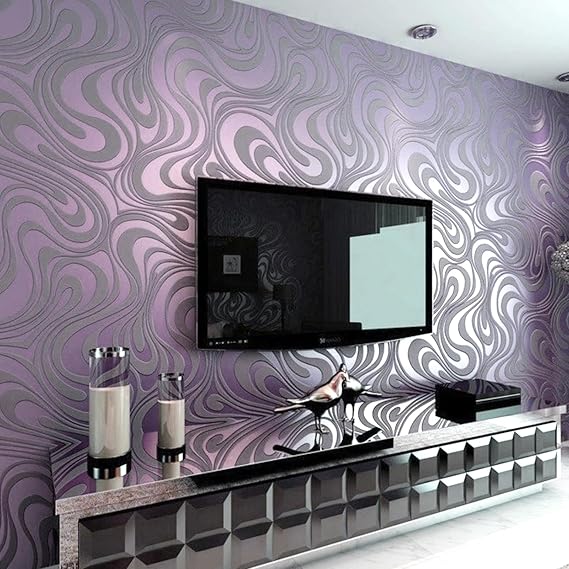 Baketron Modern Purple and Grey Geometric Wallpaper Murals Abstract Stripe Wallpaper Galaxy Glitter Textured Wall Paper Roll for Living Room Bedroom Adults Teenager Feature Wall