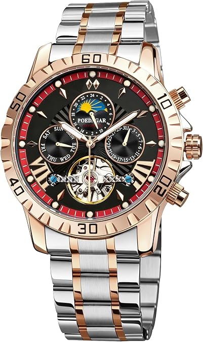 Men Automatic Mechanical Watch, Tourbillon Moon Phase Self Winding Watch