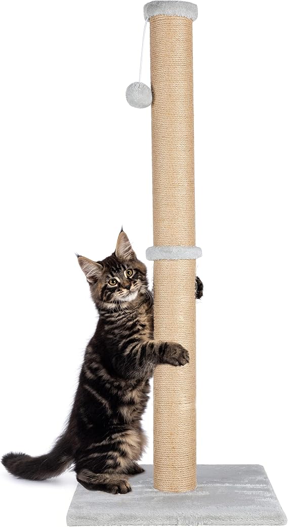 FluffyDream 37'' Cat Scratching Post, Natural Sisal Rope Scratcher with Dangling Teaser Ball and Covered with Soft Plush for Kittens and Adult Cats, Sand Color (Cat Tree 37")