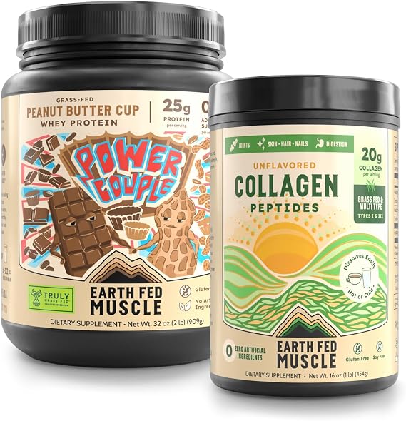 Earth Fed Muscle Chocolate Peanut Butter Whey & Unflavored Collagen Recovery Bundle