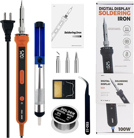 Treedix Soldering Iron Set,100W Adjustable Temperature Soldering Iron with Digital Display,Mini Soldering Iron,Three Extra Solder Iron Tips,Tweezer,Solder Sucker,Solder Wire and Stand