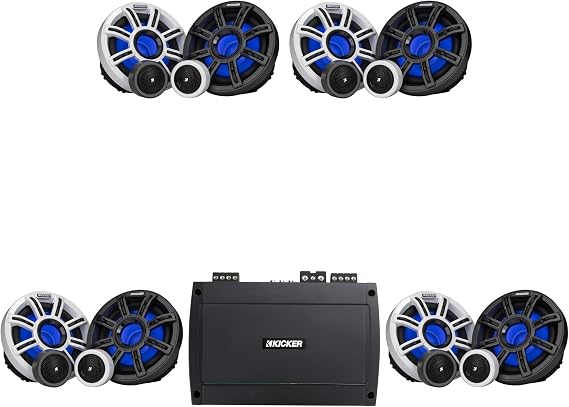 KICKER 51MSS654 6.5 in 4-Pair Marine Speaker 48KXMA8004 Bundle