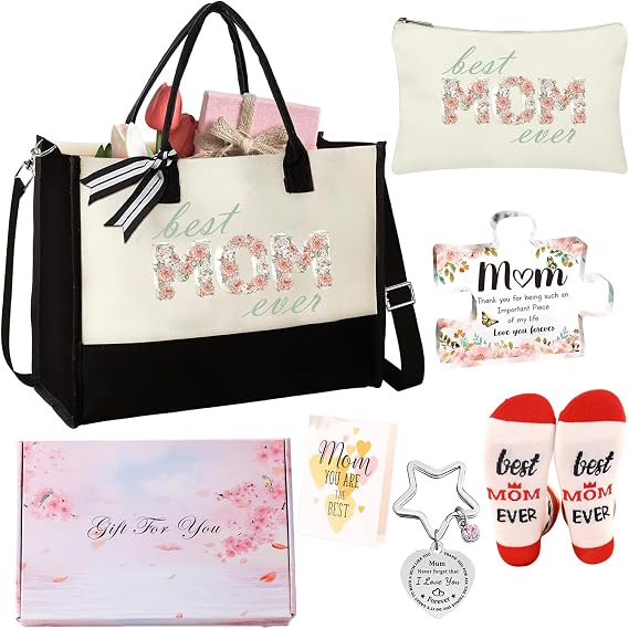 Xintorch Mothers Day Gifts for Mom from Daughter Son Tote Bag Set Gift Box for Wife Best Friend Unique Women Who Have Everything (White+Black)