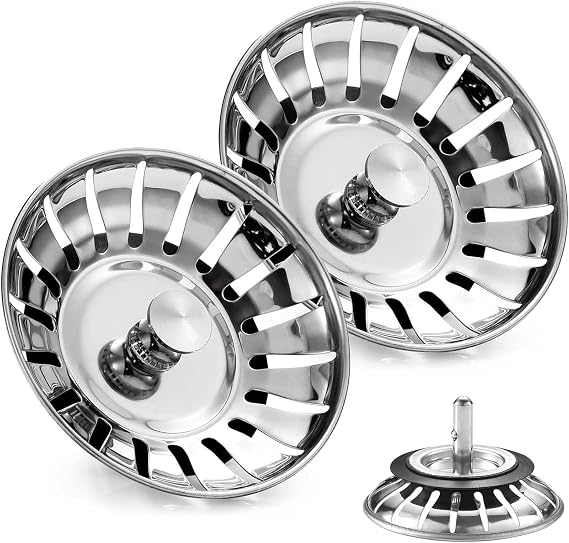 (2 Pack) Upgraded Kitchen Sink Plug Strainer Stainless Steel Strainers Sink Plugs Replacement for Food/Hair Catcher - UK Sinks Hole Diameter 78mm