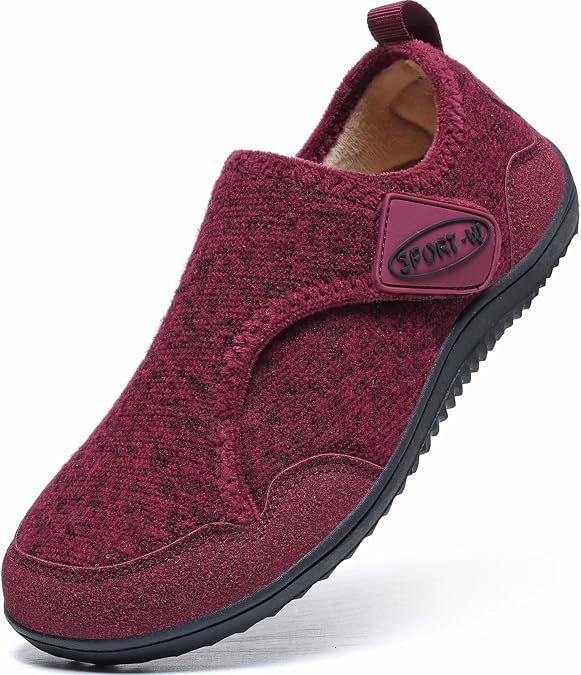 TETSUO Mens Slippers Womens Walking Wide Diabetic Shoes Warm Velvet Lining Soft Barefoot Slippers for Edema Swollen Feet Adjustable House Shoes Non-slip Indoor Outdoor