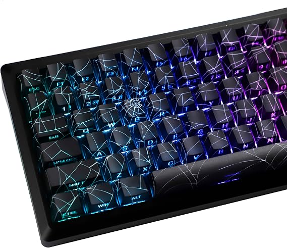 YMDK 134 Spider Web Shine Through Keycaps Cool Side-lit Cherry Profile PBT Dye Sub keycaps for MX Mechanical Keyboards TKL Akko