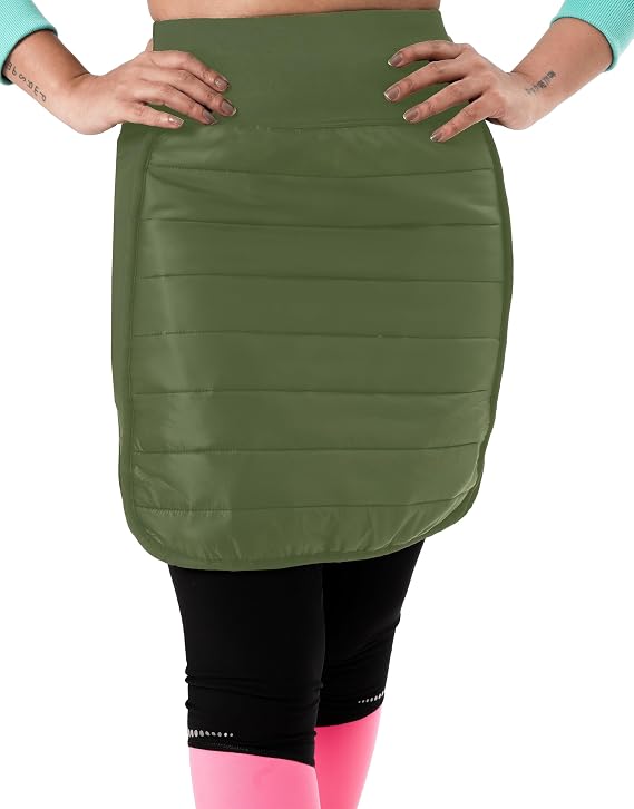 WIXEN Women's Quilted Skirt Insulated Puffer Lightweight Women Zipper Pockets Outdoor Running Hiking Golf Snow Skirts Olive_m