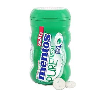 Mentos Pure Fresh Sugar-Free Chewing Gum with Xylitol, Spearmint, 90% Recyclable Curvy Bottle, 50 Pieces per Bottle (Pack of 1)
