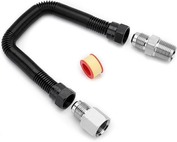 Stanbroil 1/2" OD x 3/8" ID 12" Non-Whistle Flexible Gas Line Connector Kit | for NG or LP Fire Pit and Fireplace