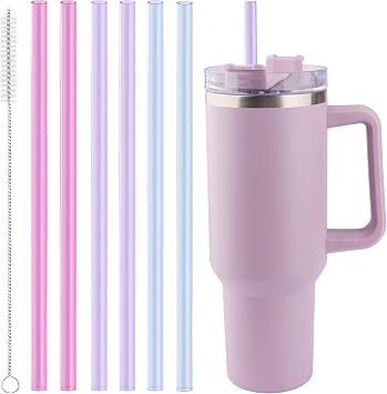 Joshey 12 Inch Tritan Replacement Straws for Stanley 40oz Tumbler - 6 Pack Reusable Long Straw with Cleaning Brush, Fits 30oz & 40oz Stanley Cup Accessories, BPA-Free (3 Colors)