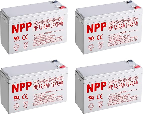 NPP 12V 8Ah F2 12Volt Rechargeable Sealed Lead Acid Long Life UPS Battery with F2 terminals for Security Systems, Electric Toys, Replace APC Back 1500VA LCD SLA Battery BR1500LCD 4 Pack