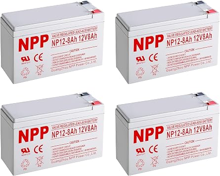 NPP 12V 8Ah F2 12Volt Rechargeable Sealed Lead Acid Long Life UPS Battery with F2 terminals for Security Systems, Electric Toys, Replace APC Back 1500VA LCD SLA Battery BR1500LCD 4 Pack