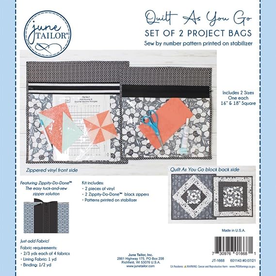 June Tailor KIT Project Bag, Black Zippity-do-Done(tm), Large