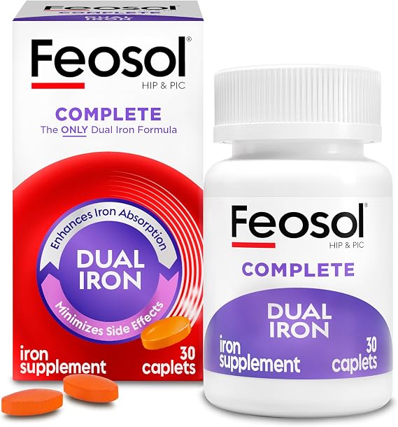 Feosol Complete Iron Supplement Caplets, High Absorption, 30 Count