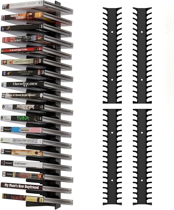 Video Game Storage Wall Mount 4-Pack, Heavy Duty Metal Holds 72 Discs, Space Saving DVD Game Organizer Rack for PS Xbox Switch Blu-ray in Game Room Living Room