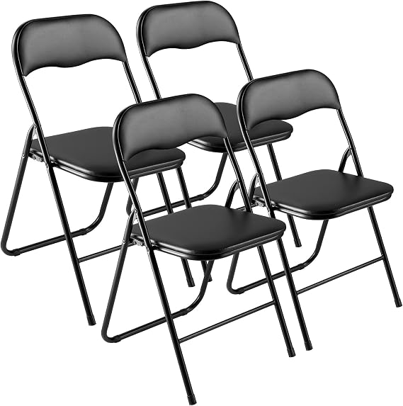 VEVOR Folding Chairs Set of 4, Padded Cushion Foldable Chairs, Portable Party Chairs with Reinforced Metal Frame, Stackable Indoor Outdoor Seat w/Non-Slip Feet for Events Dining Patio, 350lbs Capacity