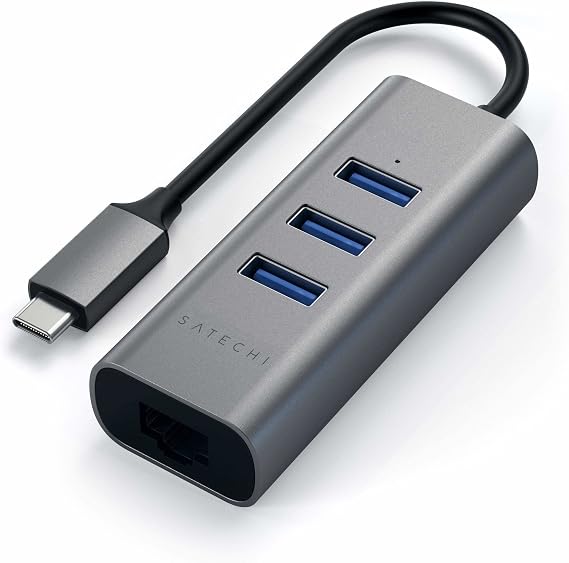 Satechi USB-C Hub Adapter, 3 USB-A 3.0 Ports & Ethernet, Space Gray