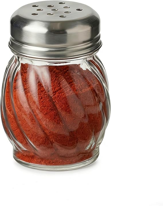 Glass Swirl Cheese Salt Shaker with Stainless Steel Perforated Lid, 6-Ounce