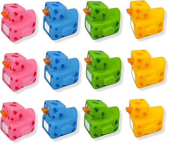 Cool Rubber Ducks (2") Standard Size. (12 Pack) Cute Duck Bath Tub Pool Toys. (Pixelated Robot Rubber Ducks)