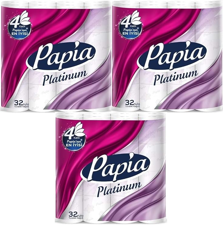 Papia Platinum Tuvalet Kağıdı, 4 Katlı, 96'lı Paket (3 Paket x 32 Rulo)