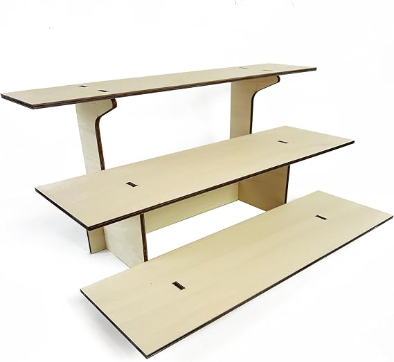 3-Tier Straight Wooden Retail Table Display Stand with Shelves for Products - Portable | 3 Step Straight Display Rack for Retail Table Top, Counter Top, Craft Shows, Farmers Market, Tradeshows 9.5" L