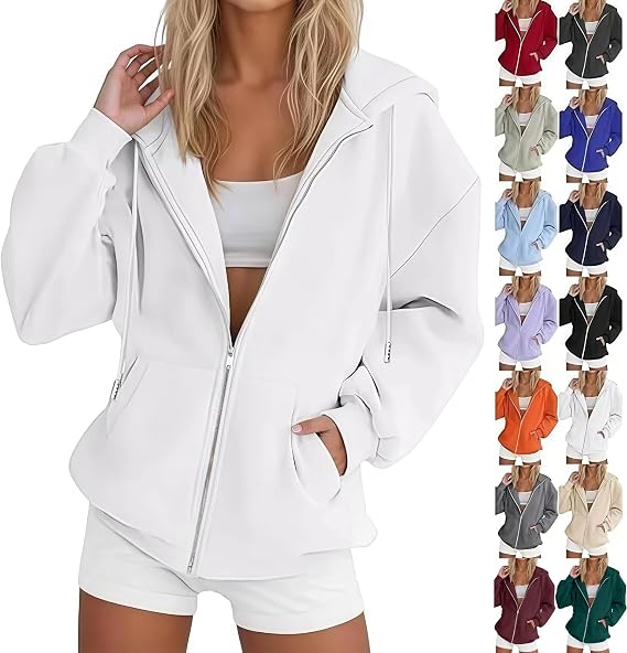 Womens Zip Up Hoodies 2026 Fall Winter Trendy Long Sleeve Hooded Sweatshirts Long Sleeve Comfy Casual Y2k Jacket