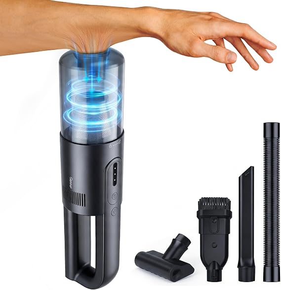 Handheld Vacuum Cordless, 5-in-1 Car Vacuum Portable Cordless 30 Mins Rapid Rechargeable Hand Vacuum Brushless Motor 19000Pa Strong Suction, Dust Busters for Car Home with 4 Nozzles, Black