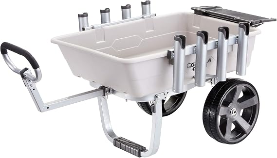 Gorilla Carts Poly Outdoor Fish & Marine Cart, 5 Cu Ft Capacity, 200 lb Load Rating Heavy-Duty Aluminum Frame, 13-Inch All-Terrain Tires, 8 Rod Holders, Foldable Bait Tray, Easy to Clean
