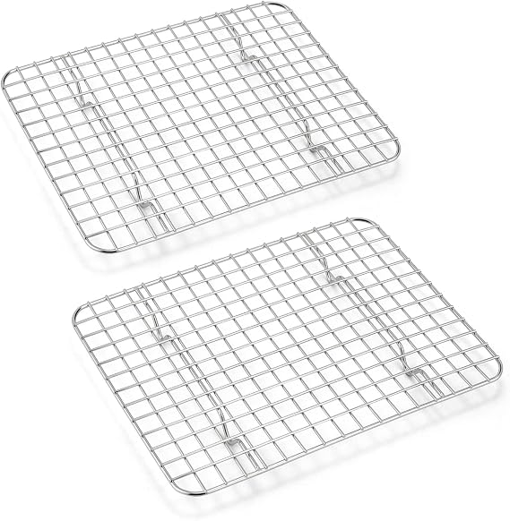 Small Baking Cooling Rack Set of 2, E-far Stainless Steel Toaster Oven Rack for Cooking Roasting Grilling Meat, 8.6 x 6.2 Metal Bakeable Wire Racks for Cookie Cake Bacon - Dishwasher Safe