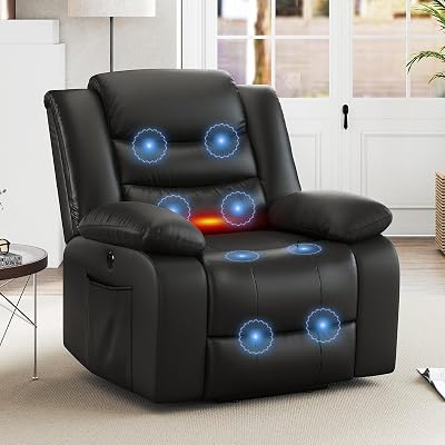ANJ Black Power Lift Recliner Chair with Massage and Heat, PU Leather Overstuffed Electric Lift Chair for Elderly, Oversized Single Sofa Recliner with Side Pockets, Remote Control