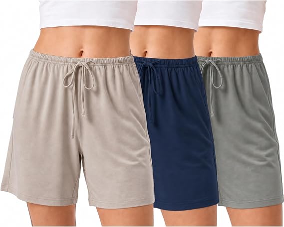 BAMBOO COOL Women's Pajama Shorts with Pockets 3 Pack