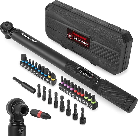 1/4 Inch Drive Click Torque Wrench Set 2-20Nm Bicycle Maintenance Kit for Road & Mountain Bikes - Includes Allen & Torx Sockets, Extension Bar