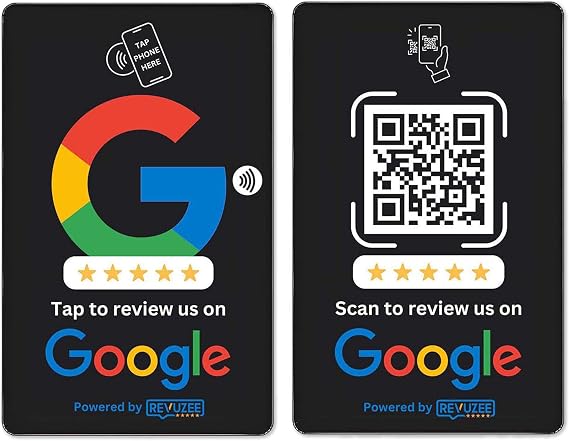 Review Tap Card for Google | NFC and Custom QR Code Sign for Business | Includes Analytics and Customizable Landing Page | Same Size as a Standard Credit Card | (Black)