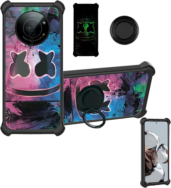 Case Compatible for Sharp Leica Leitz Phone 1 5g Phone Case Cover [with 1* Tempered Glass Screen Protector][Hard PC + Soft Silicone][Ring Support] [Luminous Effect] YGH-BQ