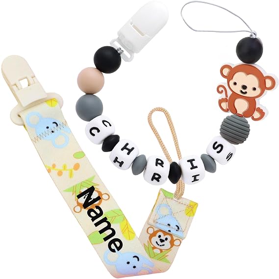 Customized Silicone Pacifier Clip, 2 Pack Pacifier Holder Sets(Monkey)