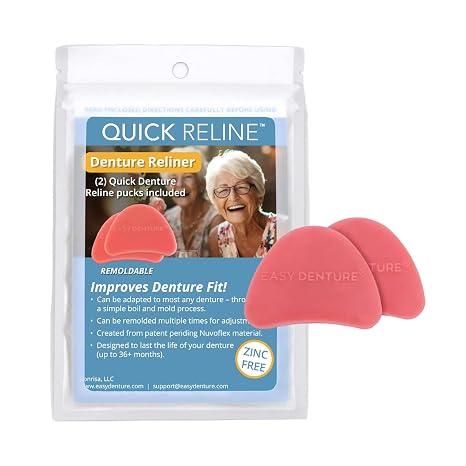Hard Reline (Boil & Fit) Denture Reliner Kit; for Use with Full or Partial Denture, 2 Denture Reline Pucks Included with Each kit, Remold and Adjust mulitple Times, Zinc-Free, No More Loose Dentures!